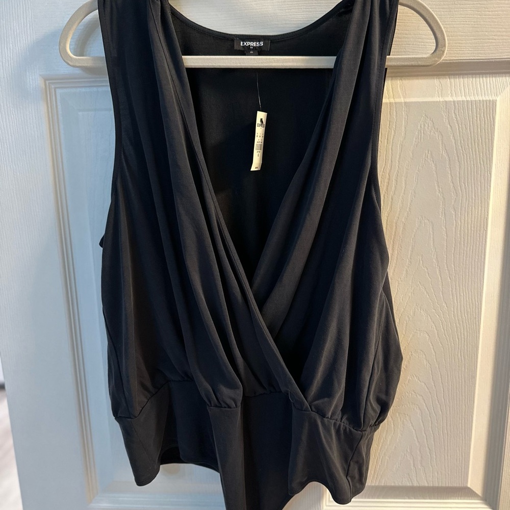 Express Black Sleeveless Wrap Blouse Bodysuit